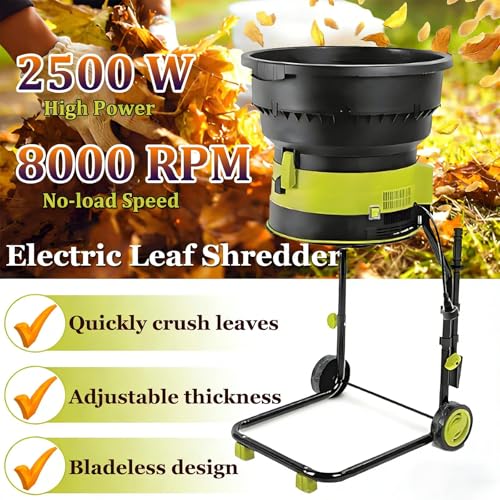 Elektrischer Gartenhäcksler 2500 W – 8000 U/min Asthäcksler & Laubmulcher mit 54 cm Futtertrichter – tragbarer Schmutzhäcksler für Rasenblätter und