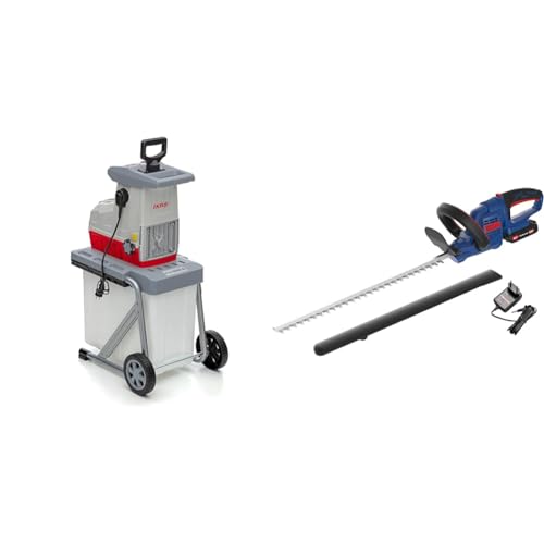 IKRA 81002880 Elektro Gartenhäcksler Walzenhäcksler ILH 3000 A & Güde 58596 Akku Heckenschere HS 18-201-05 (18V, Messer mit Diamantschliff, 180 Grad