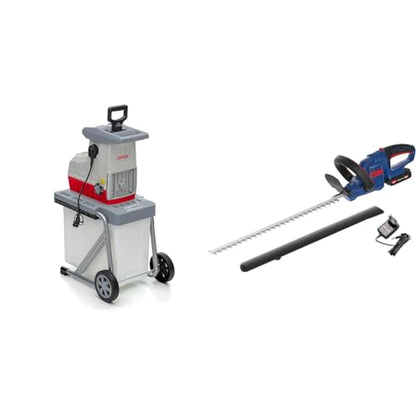 IKRA 81002880 Elektro Gartenhäcksler Walzenhäcksler ILH 3000 A & Güde 58596 Akku Heckenschere HS 18-201-05 (18V, Messer mit Diamantschliff, 180 Grad