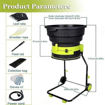 Elektrischer Gartenhäcksler 2500 W – 8000 U/min Asthäcksler & Laubmulcher mit 54 cm Futtertrichter – tragbarer Schmutzhäcksler für Rasenblätter und