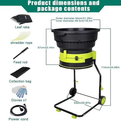 Elektrischer Gartenhäcksler und Holzhacker, 2500 W, 8000 U/min, Laubhacker mit 54 cm breitem Trichter, 208 l/min schneller Kompostier-Mulcher für