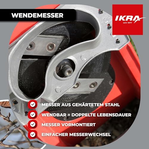 IKRA Elektro Gartenhäcksler Messerhäcksler IMH 2500, Fangsack 45l, 2500W, inkl. 2X Ersatz-Wendemesser & Schutzbrille