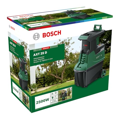 Bosch Leisehäcksler AXT 25 D (2.500 W; geeignet für Hartholz und Dornensträucher; integrierte Fangbox 53 l; in Karton)