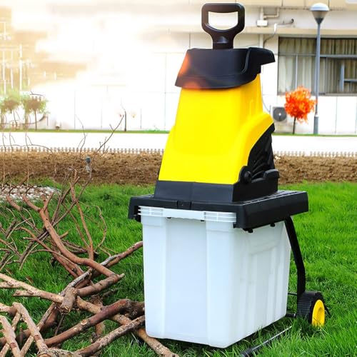 Elektrischer Gartenhäcksler 2500 W, tragbarer Laub- und Holzhacker mit Rädern, Auffangbox und wendbaren Stahlklingen für Hofreinigung und