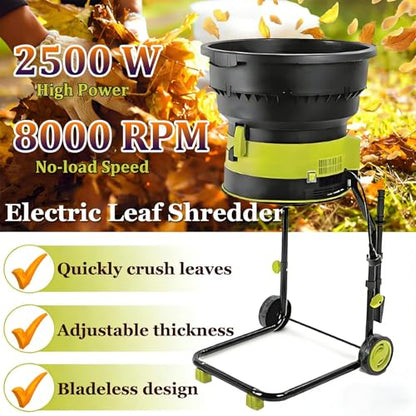 Elektrischer Gartenhäcksler 2500 W – 8000 U/min Asthäcksler & Laubmulcher mit 54 cm Futtertrichter – tragbarer Schmutzhäcksler für Rasenblätter und