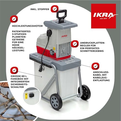 IKRA Elektro Gartenhäcksler Walzenhäcksler ILH 3000 A, 3.000W, inkl. Gartenschere & Schutzbrille