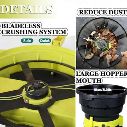Elektrischer Gartenhäcksler 2500 W – 8000 U/min Asthäcksler & Laubmulcher mit 54 cm Futtertrichter – tragbarer Schmutzhäcksler für Rasenblätter und
